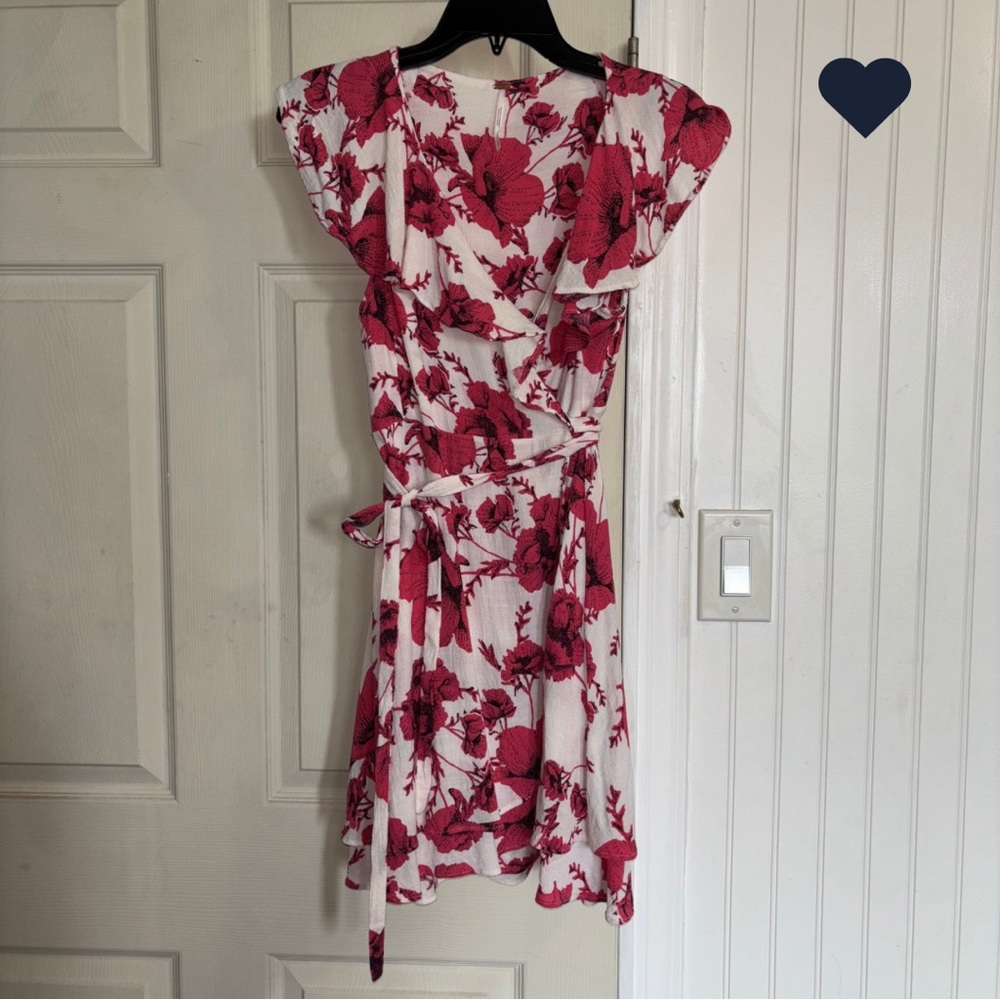 Free People French Quarter Wrap Dress Cream Combo Pink Floral Mini flutter